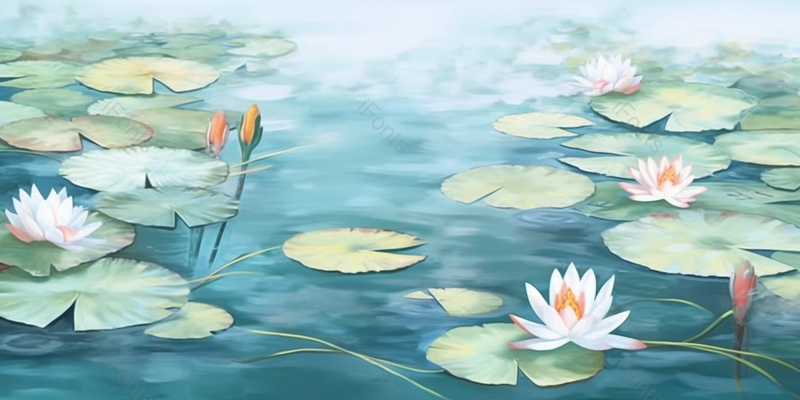 夏天夏季夏至时节池塘里绿色的荷叶和荷花绽放着海报背景插画,插画/手绘图,插画/手绘图库,插画/手绘图下载,插画/手绘